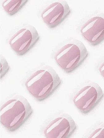 24pcs Short Shiny Coffin Nails - Pink White French Reusable Press On Nails for Women - - Pinky Cosmetics -- United Arab Emirates -- Pinky Cosmetics