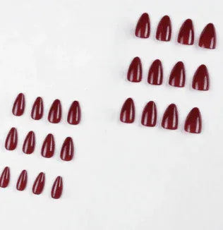 Valentine's False Nails 24pcs Short Almond Shape Solid Burgundy Color with Nail File and Jelly Gel Press On Nail Supplies - - Pinky Cosmetics -- United Arab Emirates -- Pinky Cosmetics