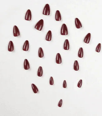 Valentine's False Nails 24pcs Short Almond Shape Solid Burgundy Color with Nail File and Jelly Gel Press On Nail Supplies - - Pinky Cosmetics -- United Arab Emirates -- Pinky Cosmetics