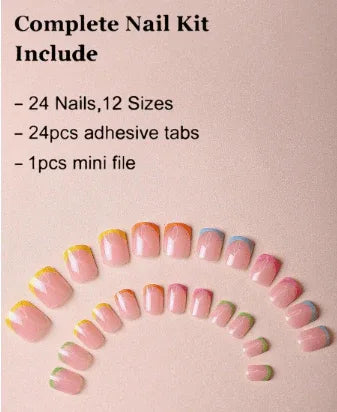24 Pieces Pink White Gradient Nail Art of Almond Shape Press On Nails - - - Pinky Cosmetics -- United Arab Emirates -- Pinky Cosmetics