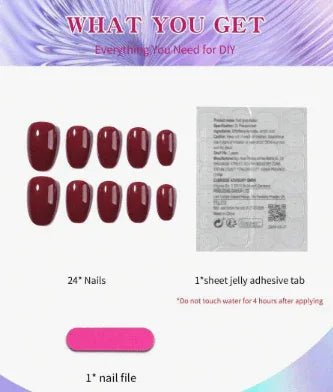 Transform Your Nails with 24Pcs Wine Red Press On Nails Set - Short Oval Macaron Candy Color Acrylic Fake Nails, Includes Jelly Glue and Nail File for Daily Use and Parties - - Pinky Cosmetics -- United Arab Emirates -- Pinky Cosmetics