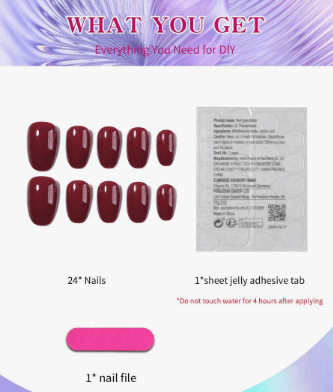 Transform Your Nails with 24Pcs Wine Red Press On Nails Set - Short Oval Macaron Candy Color Acrylic Fake Nails, Includes Jelly Glue and Nail File for Daily Use and Parties - - Pinky Cosmetics -- United Arab Emirates -- Pinky Cosmetics