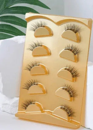 5 Pairs Wispy Cat Eye Natural Short False Eyelashes With Transparent Band, Faux Mink Lashes - - Pinky Cosmetics -- United Arab Emirates -- Pinky Cosmetics