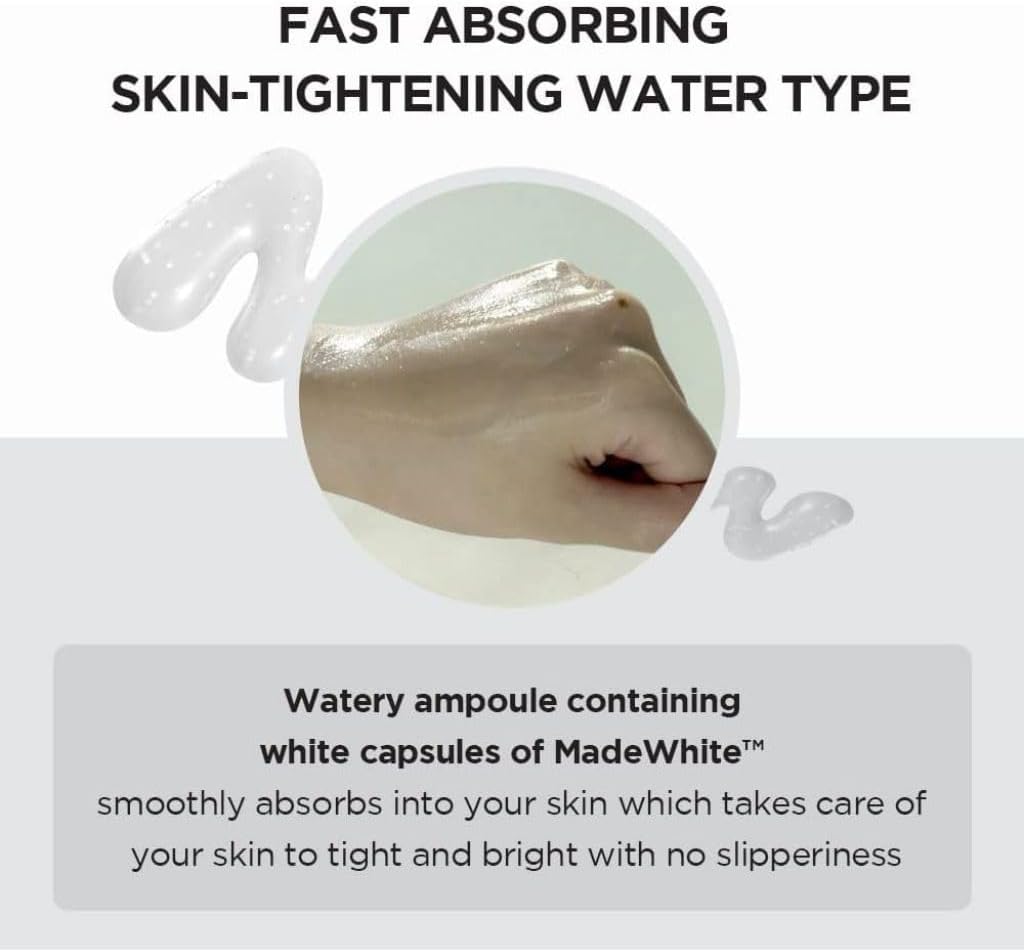 Skin1004 Centella ampoule on hand, showcasing a fast-absorbing, skin-tightening formula with white capsules for bright skin
