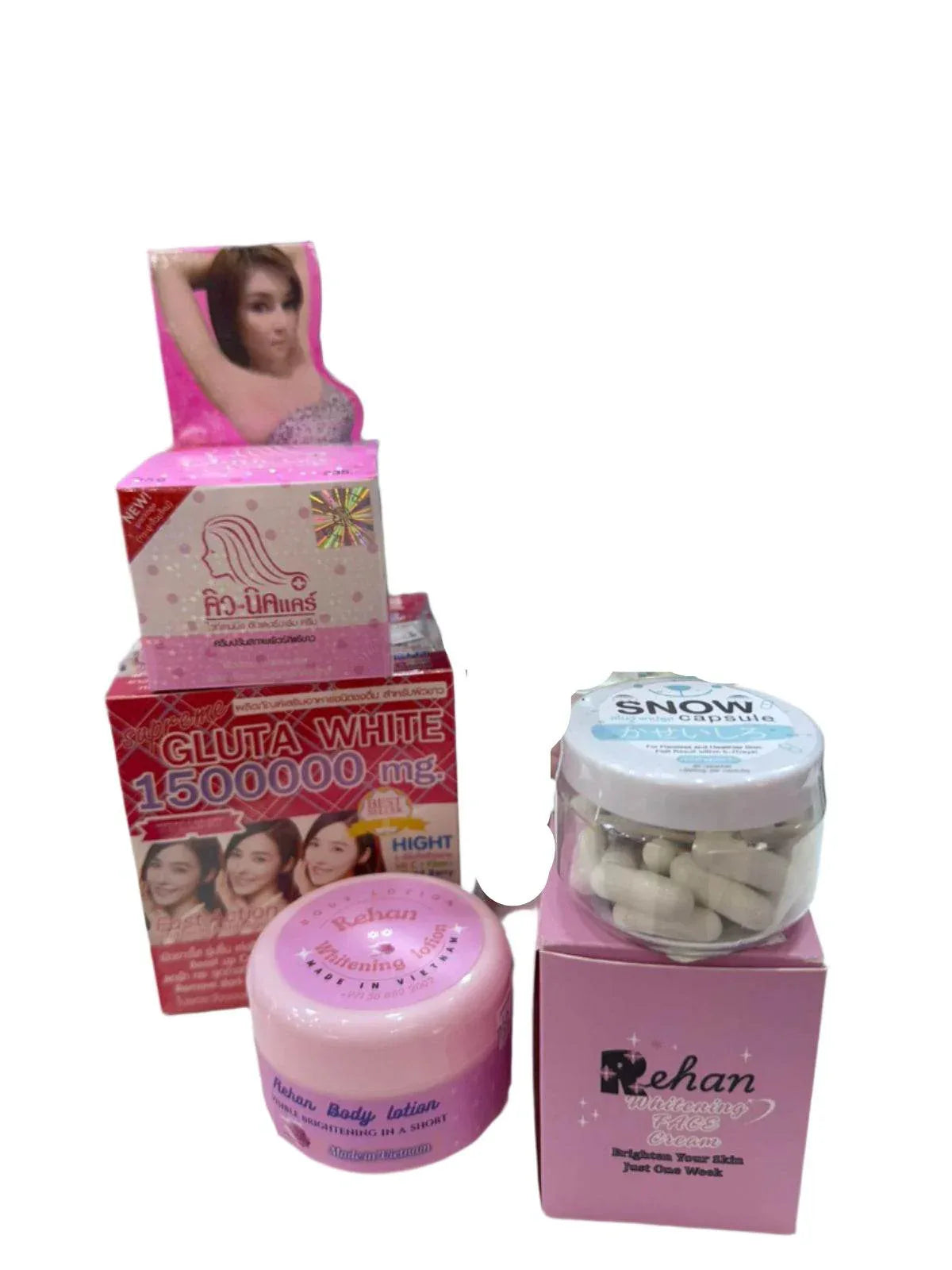 Whitening Skincare Combo – 5-in-1 Gluta, Rehan, Q-nic Set - Whitening Skincare Set - Gluta White, Rehan, Q-nic -- United Arab Emirates -- Pinky Cosmetics