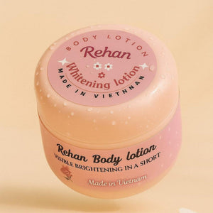 Jar of Rehan body lotion on a beige background
