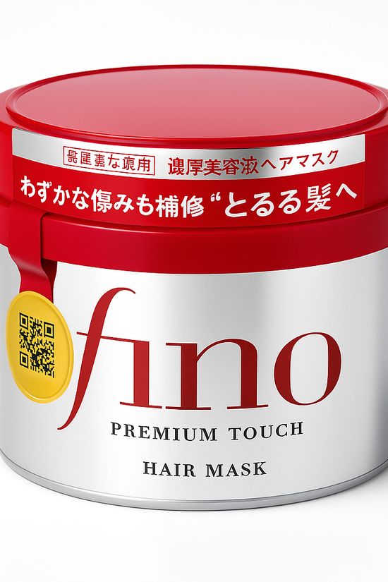 Fino Premium Touch hair mask jar with red lid and white body on a white background
