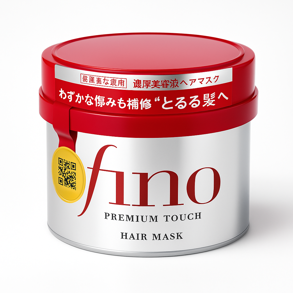 Fino Premium Touch hair mask jar with red lid and white body on a white background