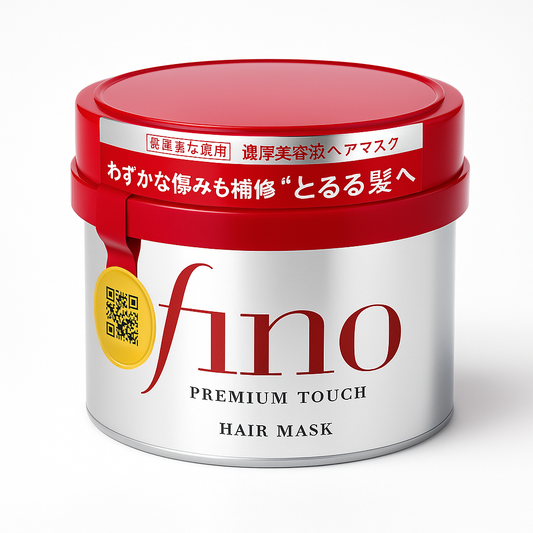 Fino Premium Touch hair mask jar with red lid and white body on a white background