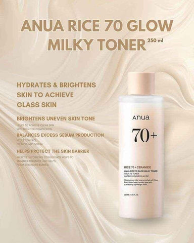 Anua 70+ Rice & Ceramide Glow Milky Toner - Hydrating Facial Toner - Anua -- United Arab Emirates -- Pinky Cosmetics