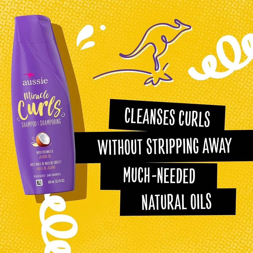 Aussie Miracle Curls Shampoo with Coconut & Jojoba Oil, For All Hair Types, Paraben Free, 26.2 fl oz - - Pinky Cosmetics -- United Arab Emirates -- Pinky Cosmetics