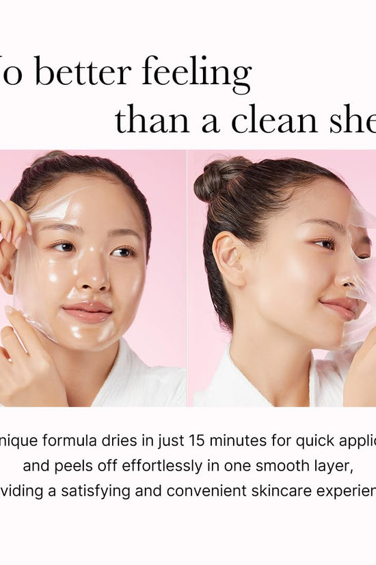 Pinky Cosmetics Medicube collagen peel off mask applied on skin, demonstrating easy removal for effective skincare