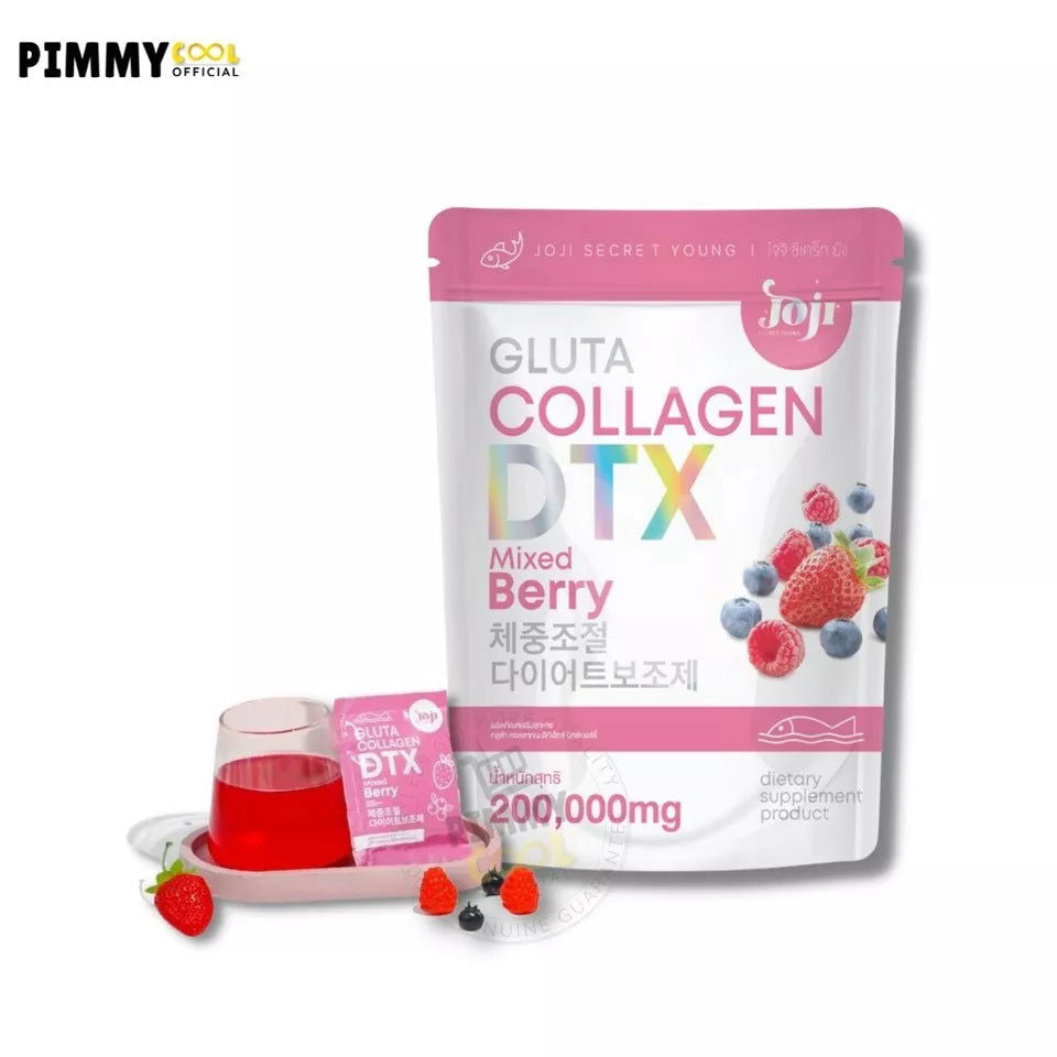 Pinky Cosmetics Gluta Collagen detox supplement in Mixed Berry flavor with a vibrant packaging design