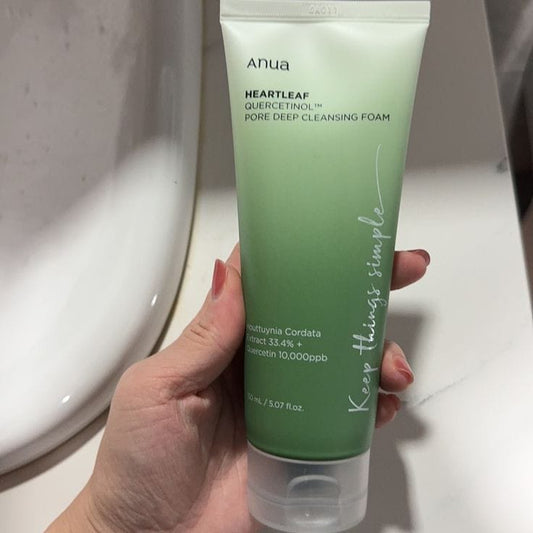ANUA Heartleaf Quercetinol cleanser in green tube for deep pore cleansing and skin refreshment