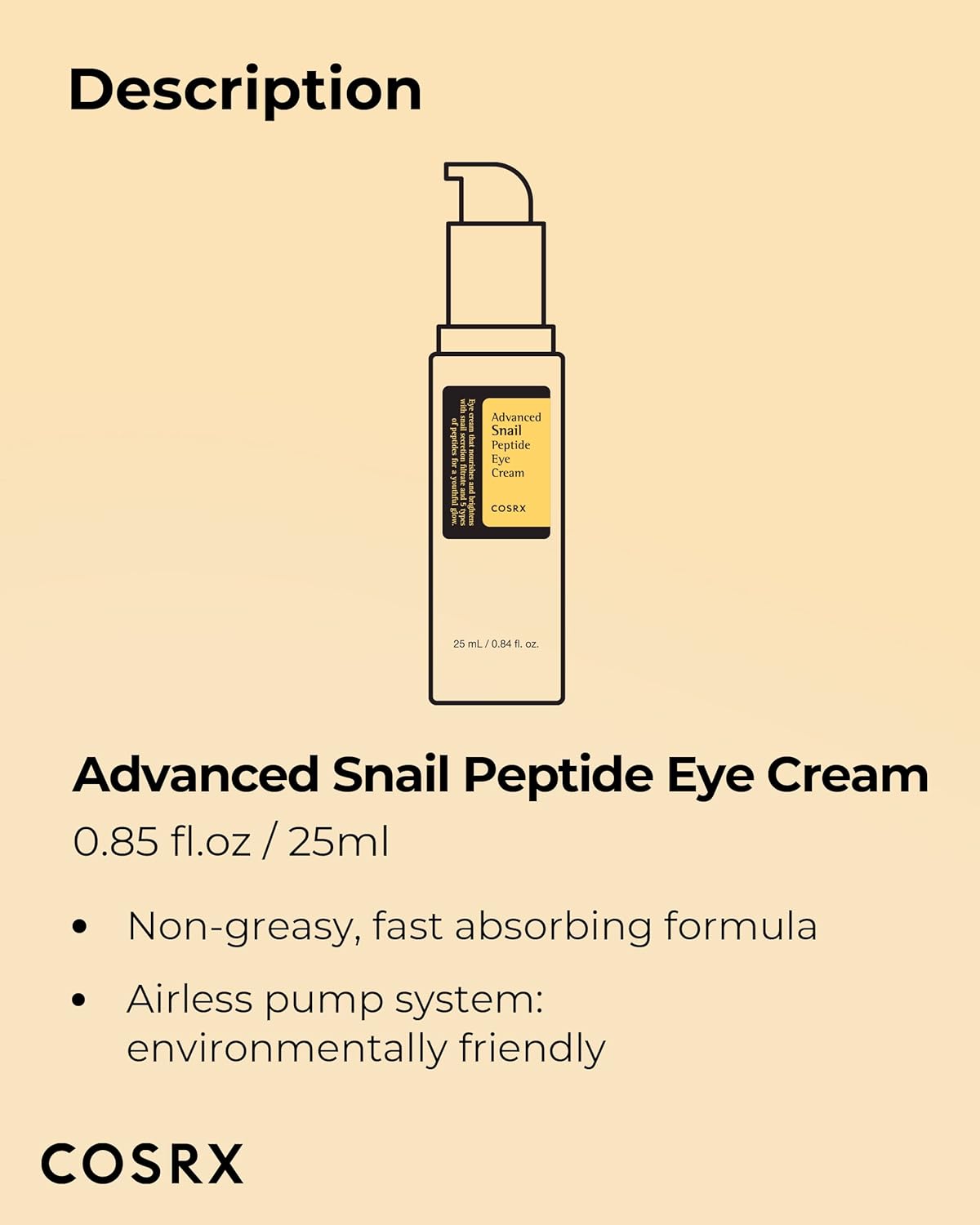 COSRX Snail Eye Cream for dark circles with 73.7% snail mucin for brightening and fine line treatment
