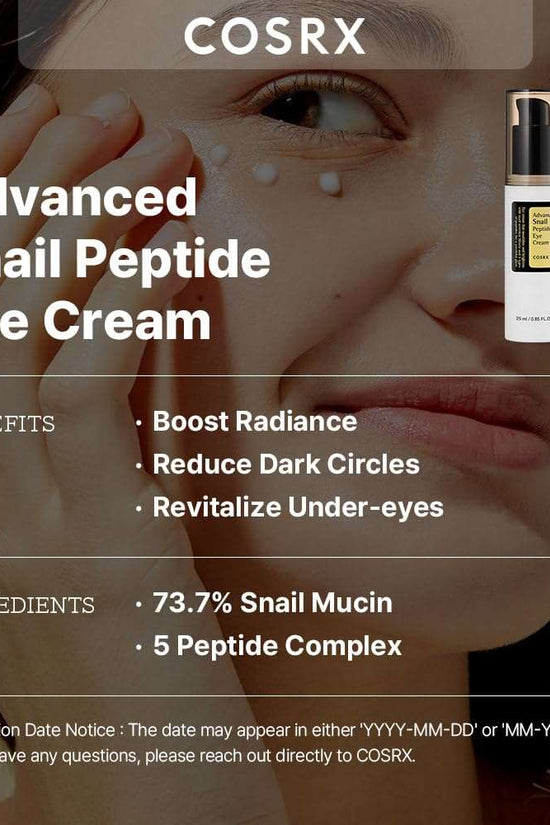 COSRX Snail Eye Cream for dark circles with 73.7% snail mucin for brightening and fine line reduction
