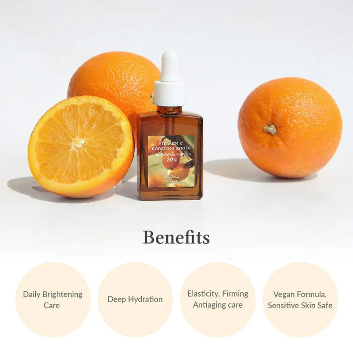 DR Althea Vitamin C Boosting Serum with oranges showcasing daily brightening care and hydrate benefits