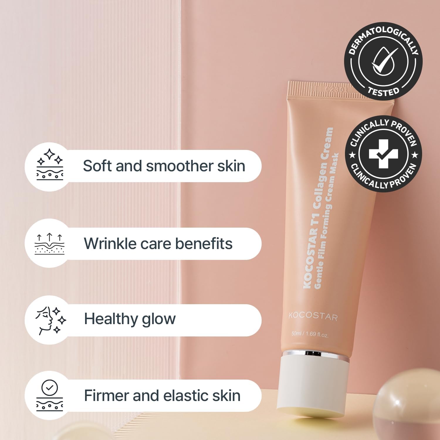 KOCOSTAR collagen cream mask in a tube offering anti-aging benefits for softer, smoother skin