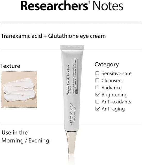 Mary & May eye cream for dark circles with tranexamic acid to reduce dark circles and improve skin tone