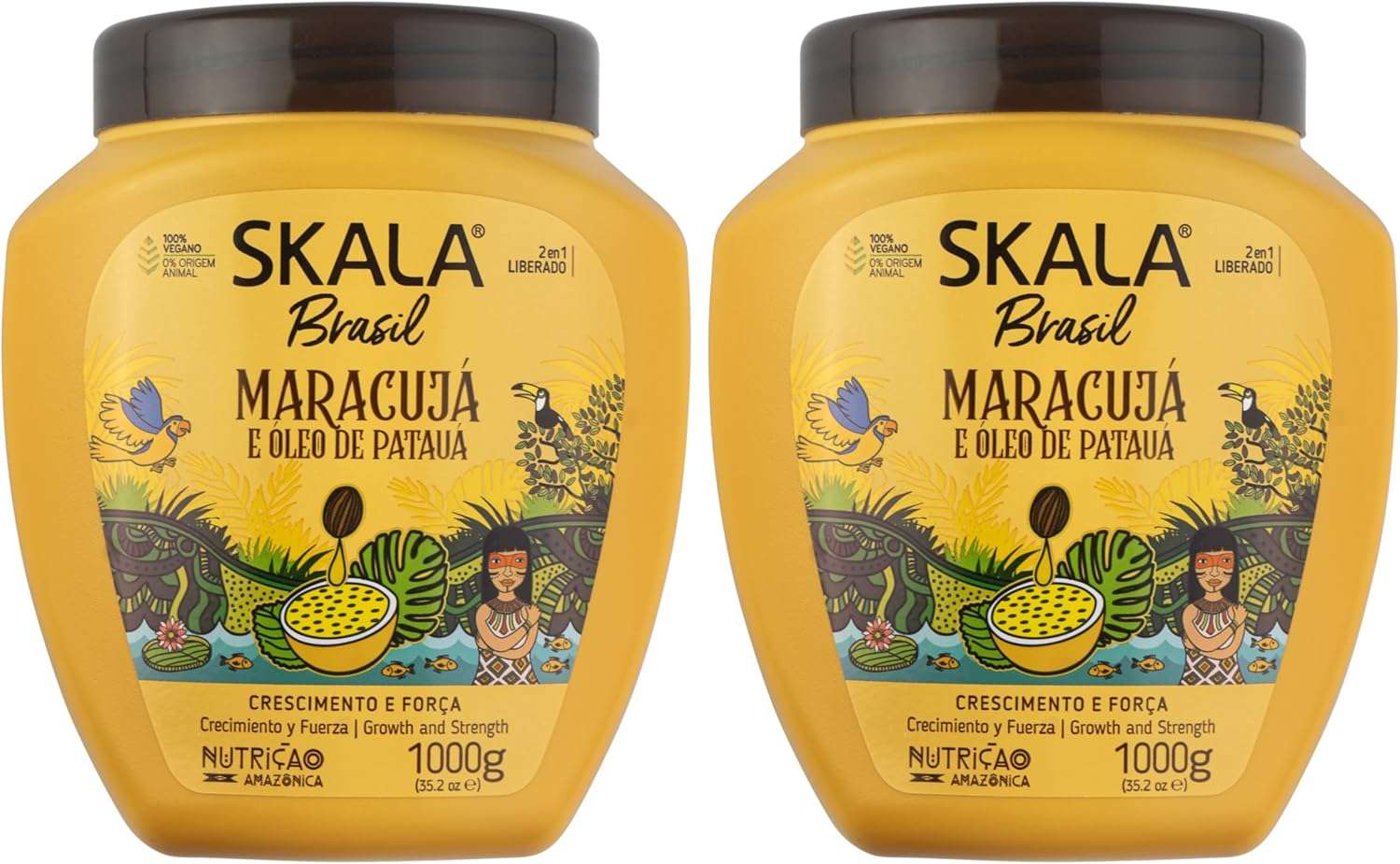 SKALA Brasil Banana Bacuri treatment cream in a large yellow jar for nourishing hair care