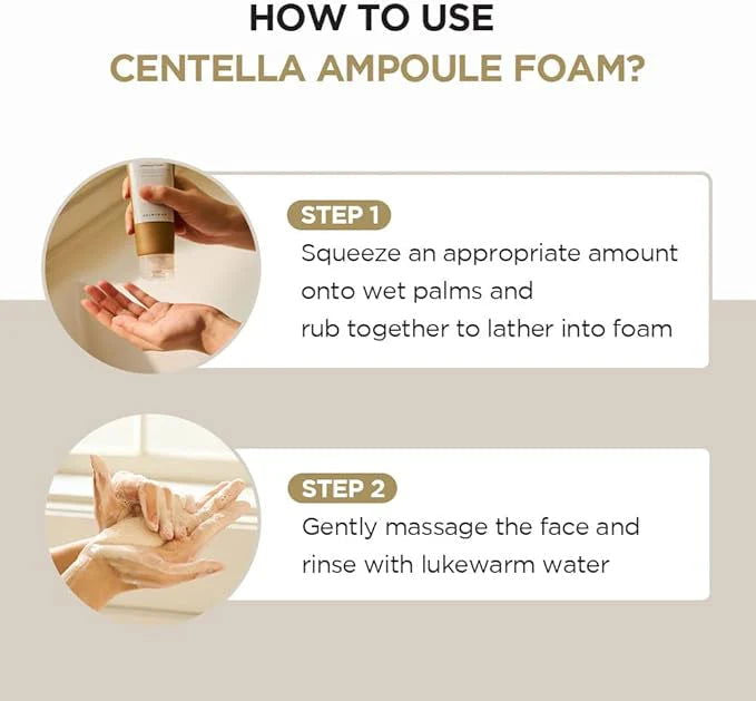 Instructions for using SKIN1004 Centella Ampoule Foam for a refreshing skincare routine