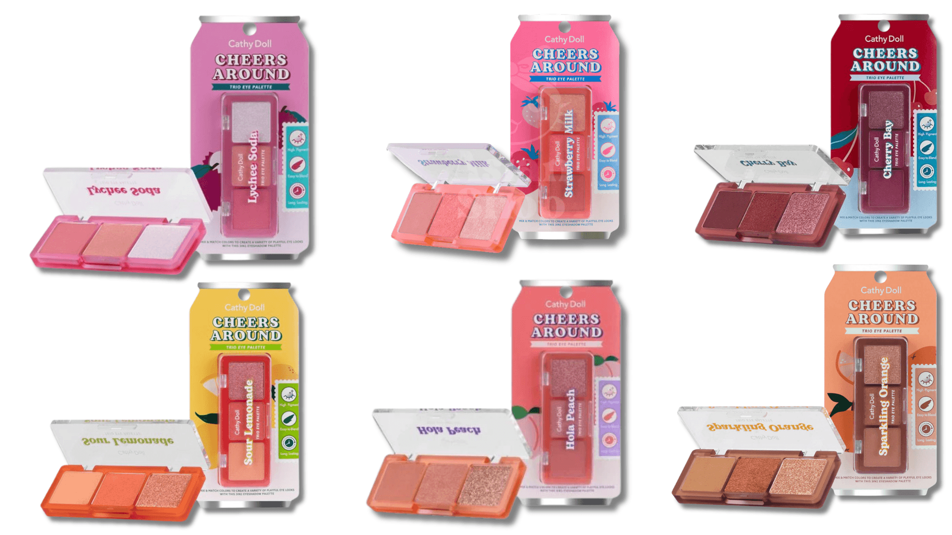 Cathy Doll Cheers Around Trio Eye Palette - 6 Shades - Pinky Cosmetics