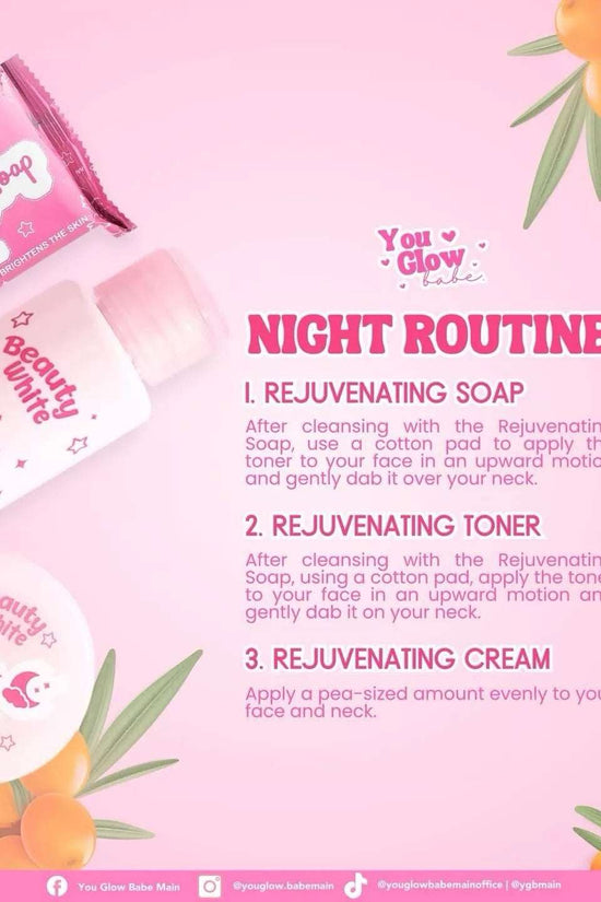 You Glow Babe Beauty White Rejuv Set featuring rejuvenating soap and toner, part of a pink cosmetics skincare bundle