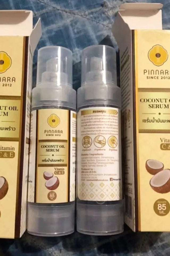 Two bottles of organic virgin coconut oil serum, 85 ml each, perfect as the best coconut oil for moisturizing skin and hair.