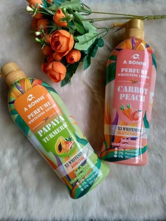 🌿 A Bonne Perfume Whitening Lotion – 500 ml (Papaya Turmeric & Carrot Peach) - - Pinky Cosmetics -- United Arab Emirates -- Pinky Cosmetics