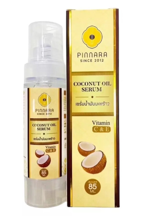 Organic coconut oil serum in a 85ml pump bottle, highlighted as the best coconut oil for moisturizing skin and promoting natural glow