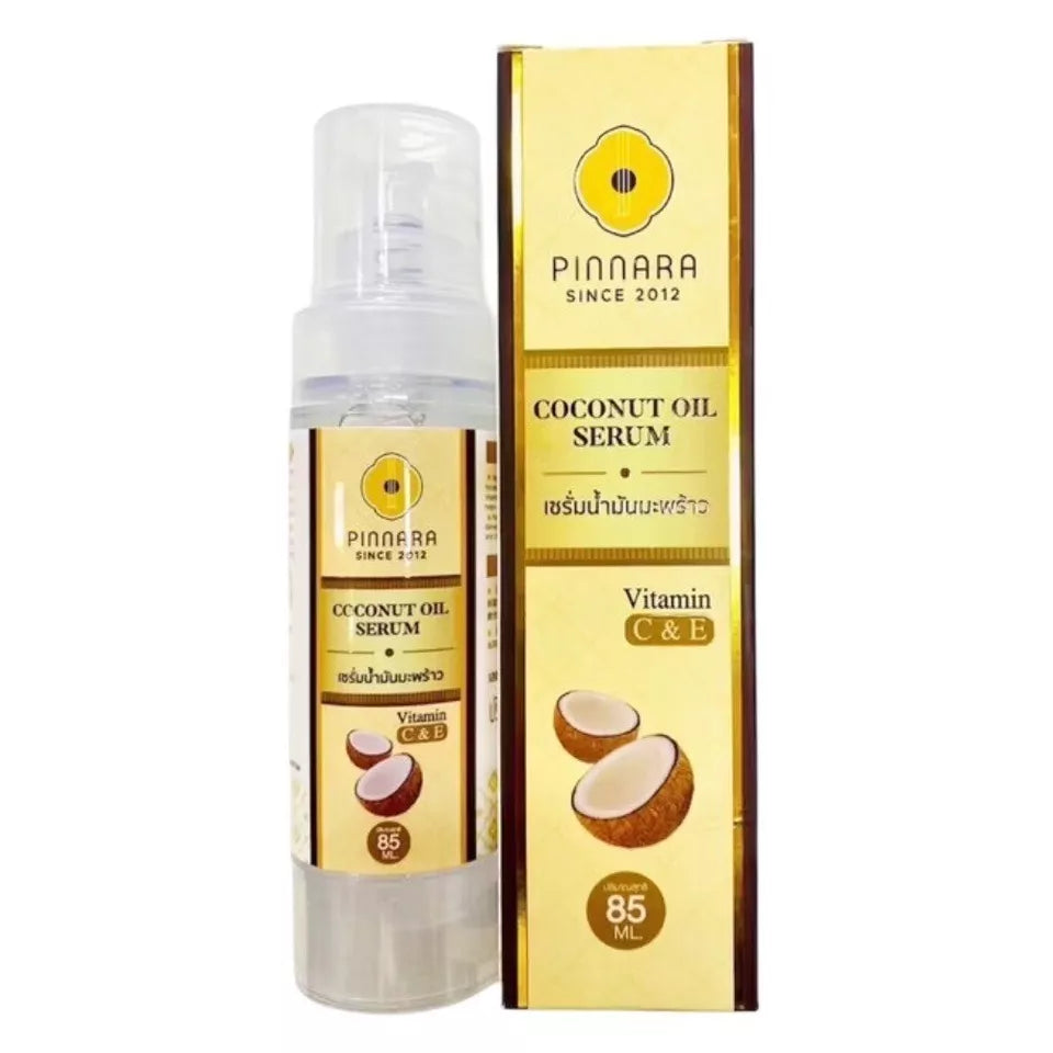 Organic coconut oil serum in a 85ml pump bottle, highlighted as the best coconut oil for moisturizing skin and promoting natural glow
