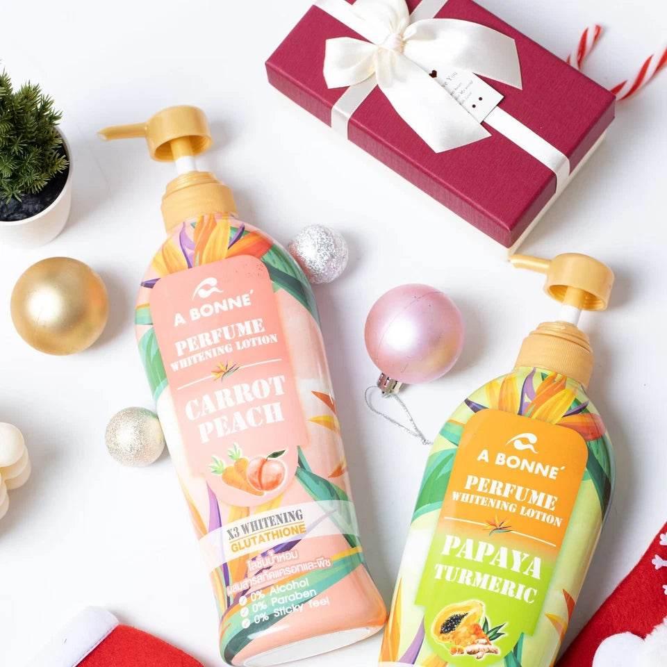 🌿 A Bonne Perfume Whitening Lotion – 500 ml (Papaya Turmeric & Carrot Peach) - - Pinky Cosmetics -- United Arab Emirates -- Pinky Cosmetics