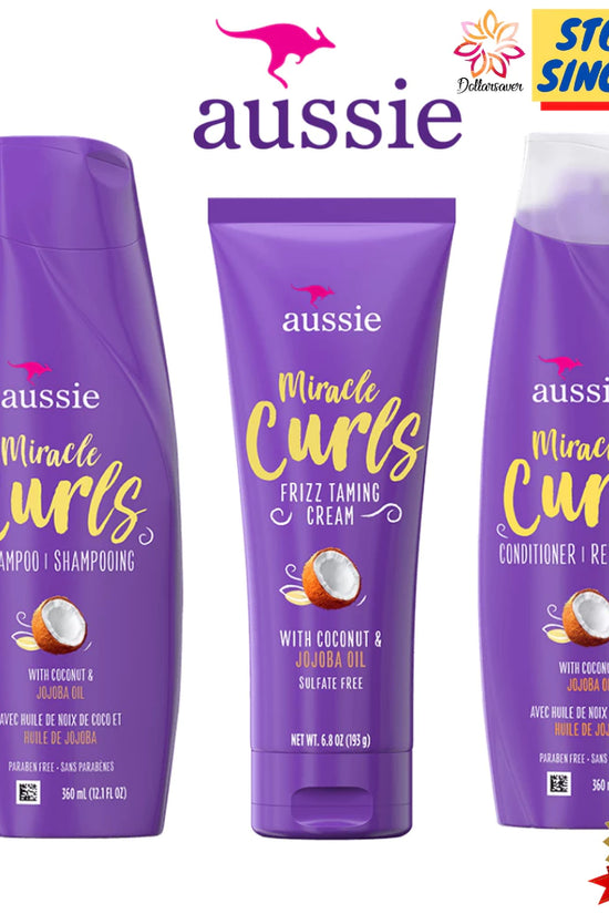 Aussie Miracle Curls Shampoo with Coconut & Jojoba Oil, For All Hair Types, Paraben Free, 26.2 fl oz - Pinky Cosmetics