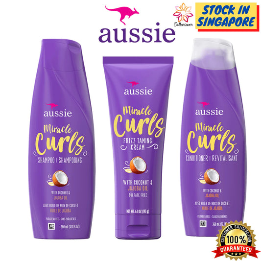 Aussie Miracle Curls Shampoo with Coconut & Jojoba Oil, For All Hair Types, Paraben Free, 26.2 fl oz - Pinky Cosmetics