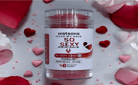 Watsons bikini balm from Pinky Cosmetics in a sleek container, perfect for skin care and smoothness.