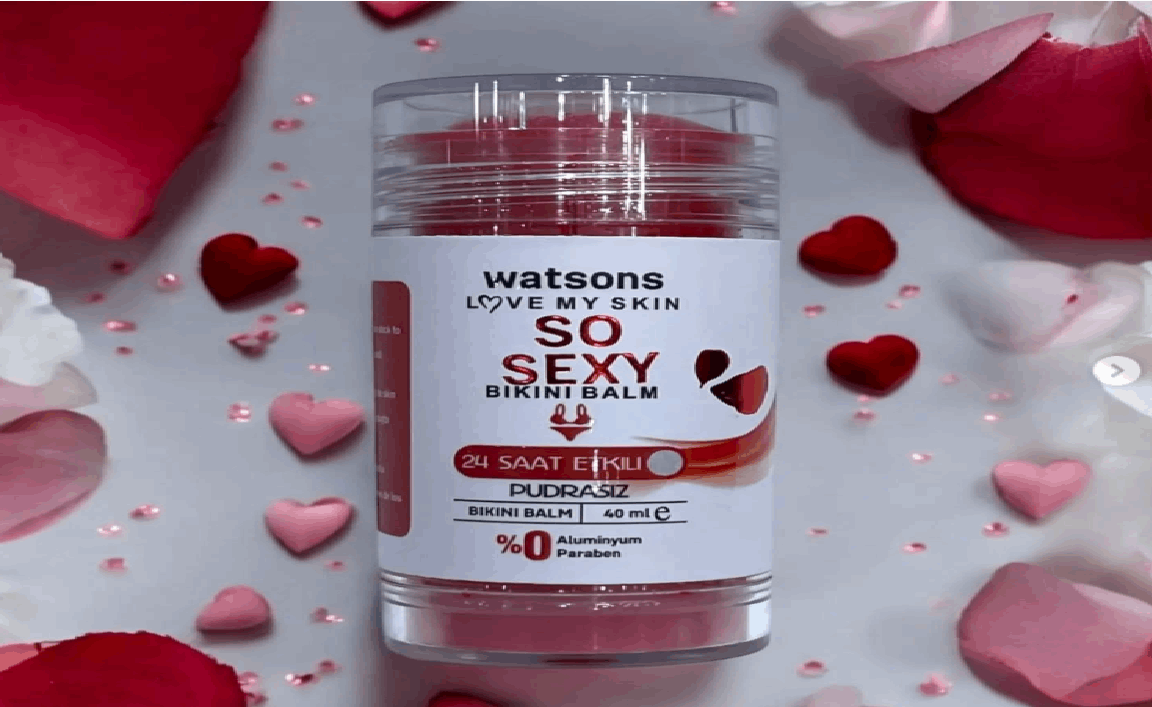 Watsons bikini balm from Pinky Cosmetics in a sleek container, perfect for skin care and smoothness.